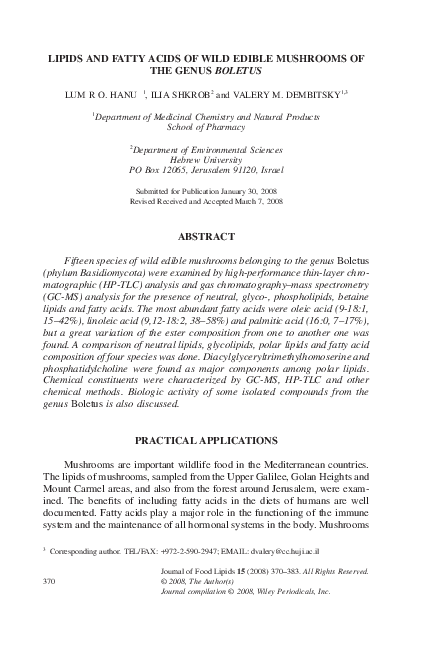(PDF) LIPIDS AND FATTY ACIDS OF WILD EDIBLE MUSHROOMS OF THE GENUS BOLETUS