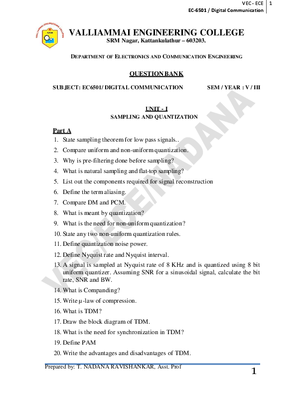(PDF) EC 6501 DIGITAL COMMUNICATION QUESTION BANK Dr. Nadana