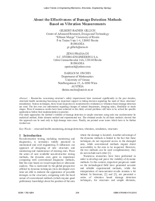 (PDF) About the effectiveness of damage detection methods based on ...