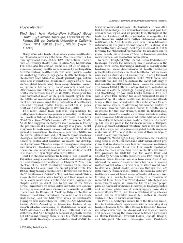 (PDF) Book Review, &quot;Blind Spot How Neoliberalism