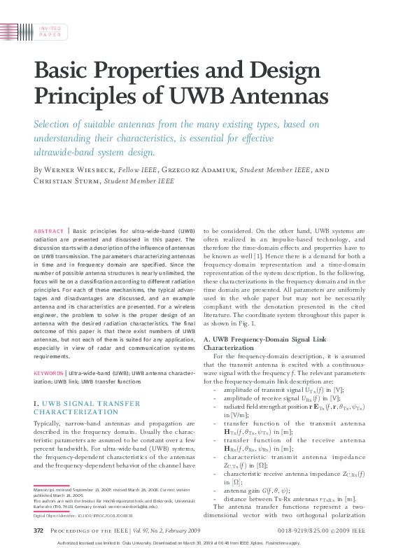 (PDF) INVITED PAPER Basic Properties and Design Principles of UWB Antennas