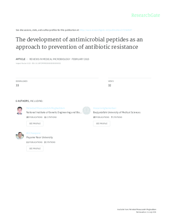(PDF) The development of antimicrobial peptides as an approach to ...