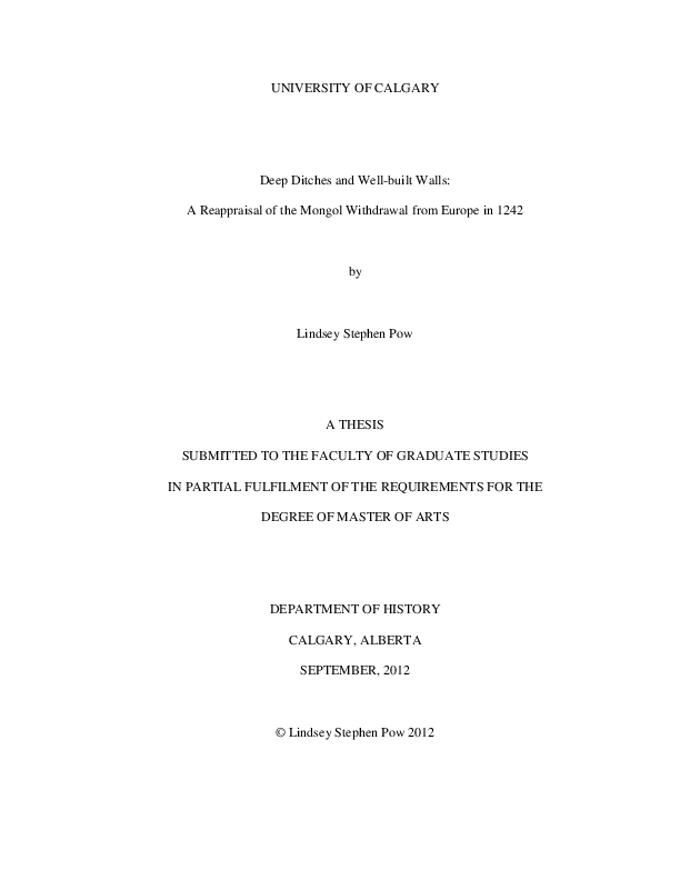 Deep Ditches and Well-built Walls: A Reappraisal of the Mongol Withdrawal from Europe in 1242