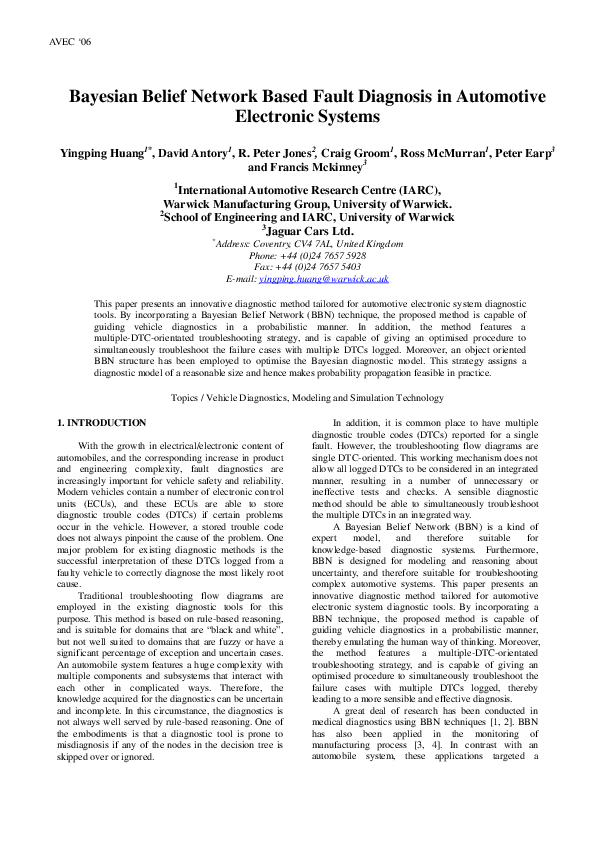 (PDF) Bayesian Belief Network Based Fault Diagnosis in Automotive ...