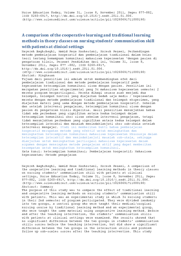 (PDF) A comparison of the cooperative learning and traditional learning ...
