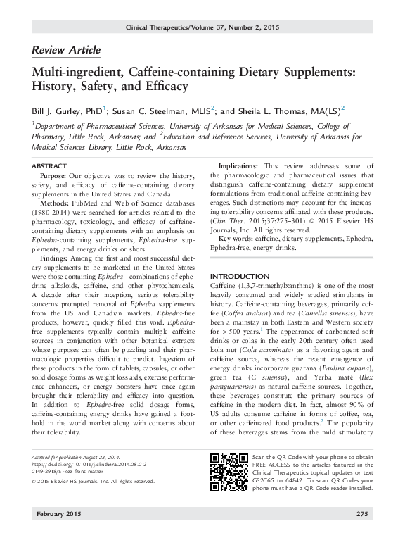 (PDF) Multiingredient, Caffeinecontaining Dietary Supplements