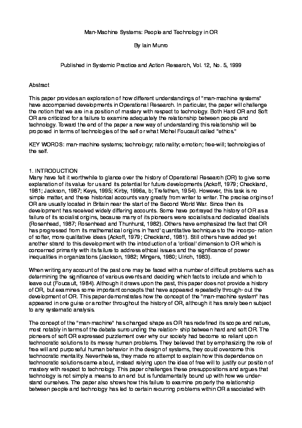 (PDF) Man–machine systems: people and technology in OR