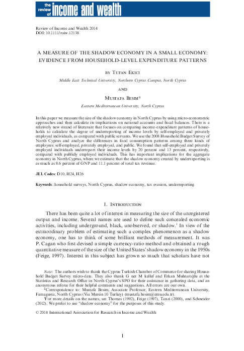 (PDF) A MEASURE OF THE SHADOW ECONOMY IN A SMALL ECONOMY: EVIDENCE FROM ...