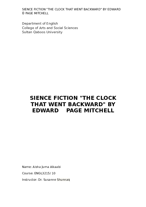 (DOC) SIENCE FICTION "THE CLOCK THAT WENT BACKWARD" BY EDWARD PAGE
