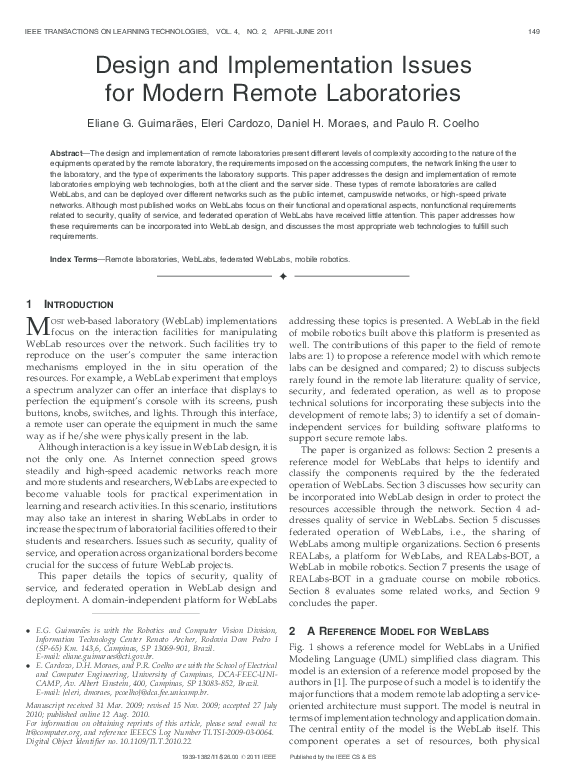 (PDF) Design and Implementation Issues for Modern Remote Laboratories