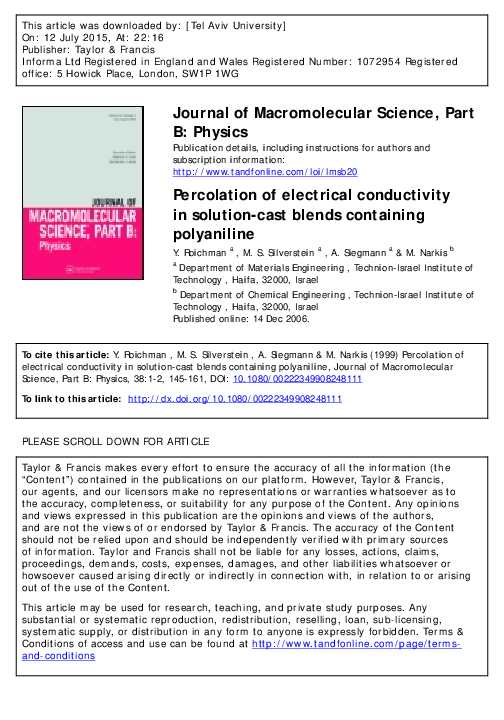(PDF) Percolation of electrical conductivity in solution-cast blends ...