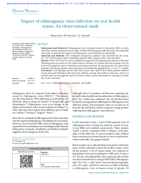 (PDF) Impact of chikungunya virus infection on oral health status:An ...