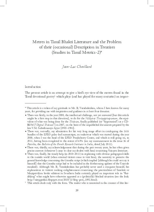 (PDF) Metres in Tamil Bhakti Literature and the Problem of their ...