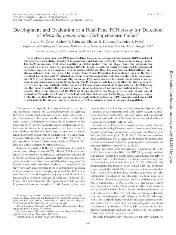 (PDF) Development and Evaluation of a Real-Time PCR Assay for Detection ...