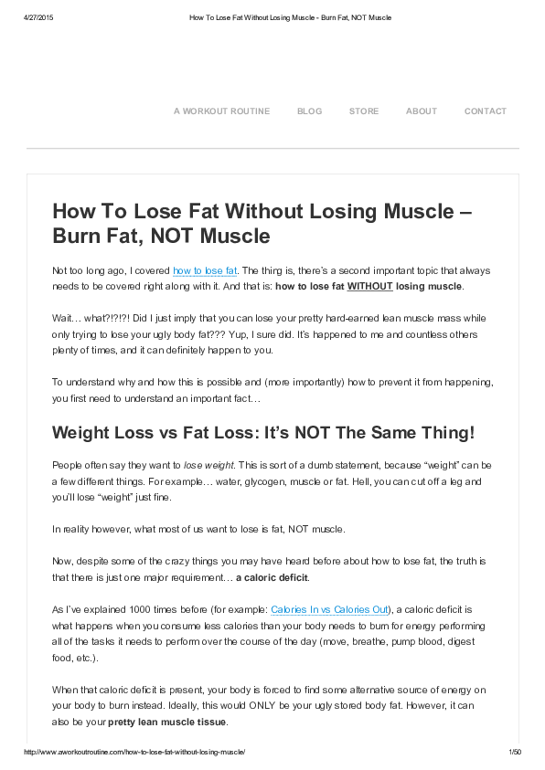 (PDF) How To Lose Fat Without Losing Muscle ­ Burn Fat, NOT Muscle A