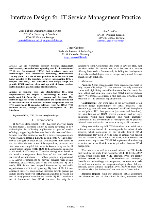 (PDF) Interface design for IT service management practice
