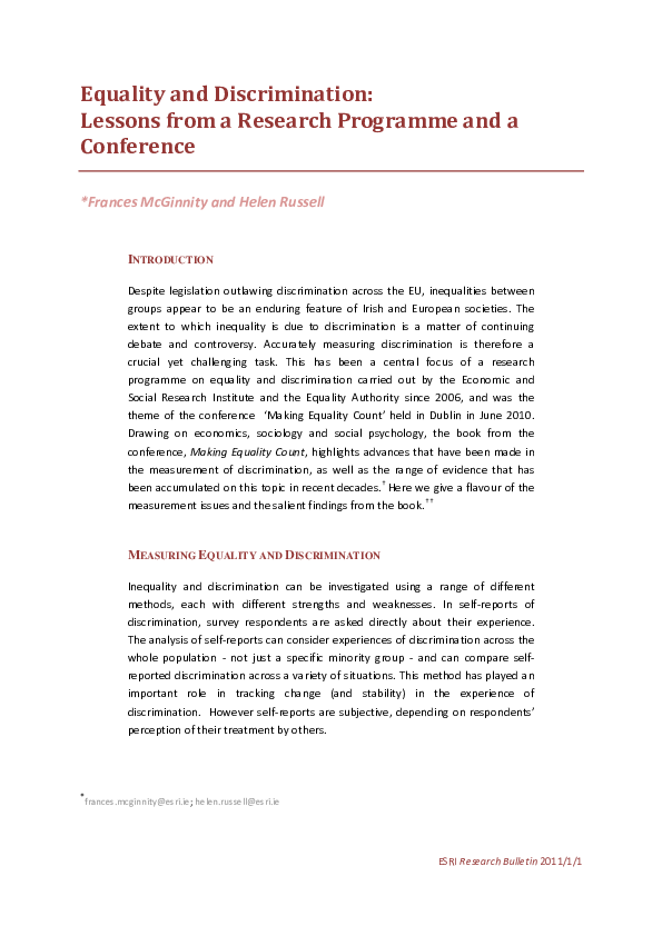 (PDF) Equality and Discrimination: Lessons from a Research Programme ...