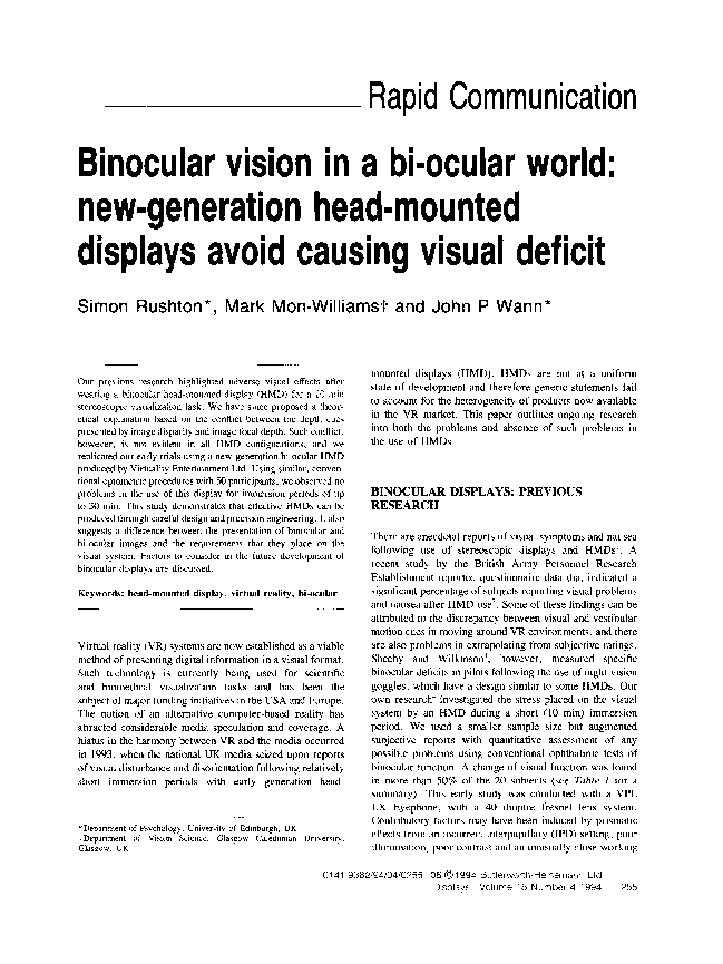 (PDF) Binocular Vision In a BiOcular World NewGeneration Head