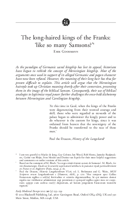 The long-haired kings of the Franks: 'like so many Samsons?'