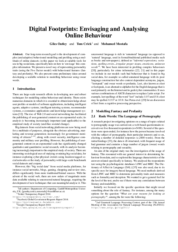 (PDF) Digital Footprints Envisaging and Analysing Online Behaviour
