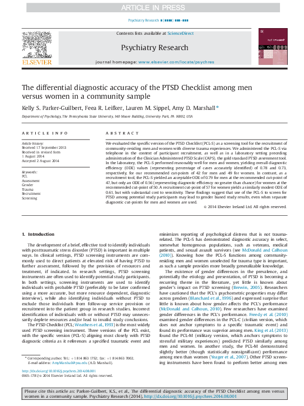 (PDF) The differential diagnostic accuracy of the PTSD Checklist among ...