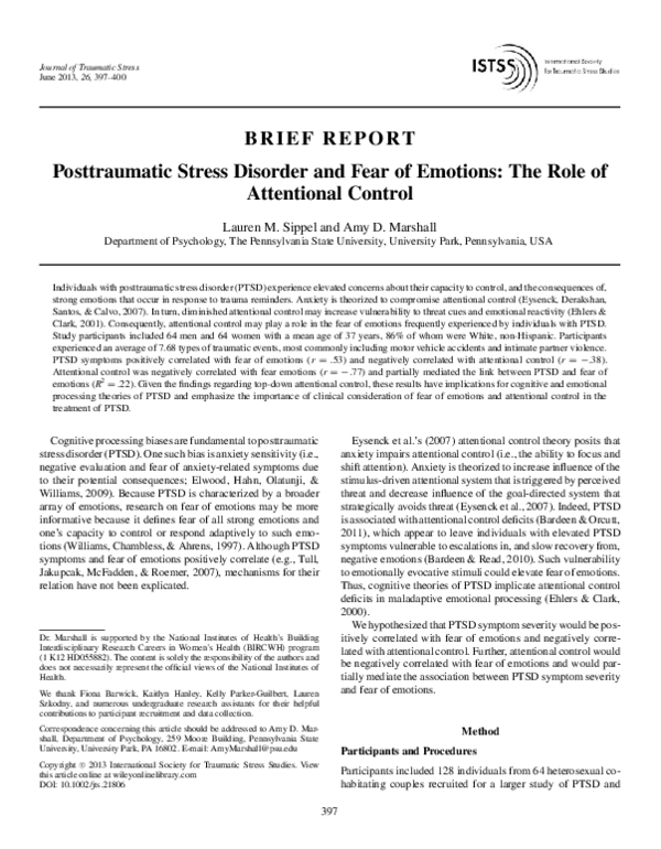 (PDF) Posttraumatic stress disorder and fear of emotions: The role of ...