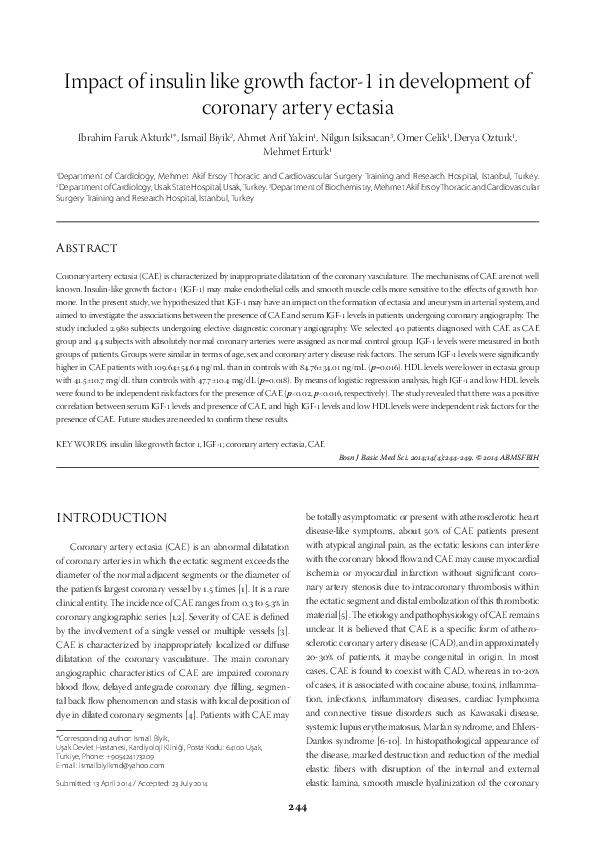 (PDF) Impact of insulin like growth factor-1 in development of coronary