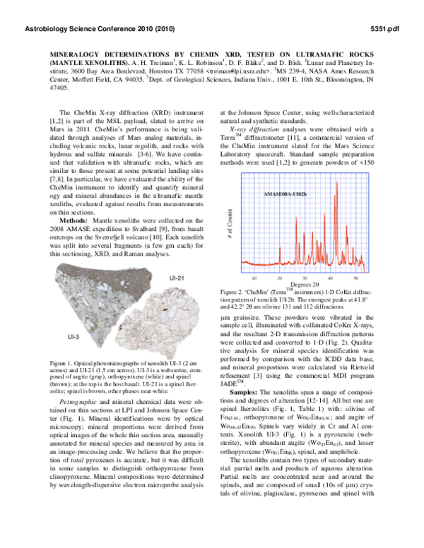 (PDF) MINERALOGY DETERMINATIONS BY CHEMIN XRD, TESTED ON ULTRAMAFIC ROCKS