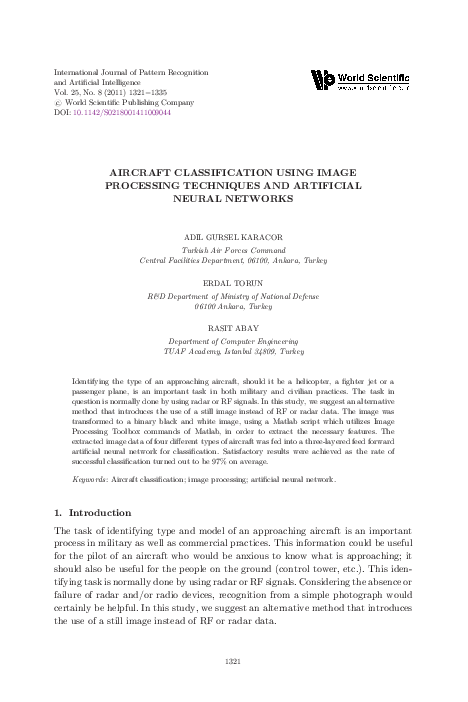 (PDF) AIRCRAFT CLASSIFICATION USING IMAGE PROCESSING TECHNIQUES AND ...
