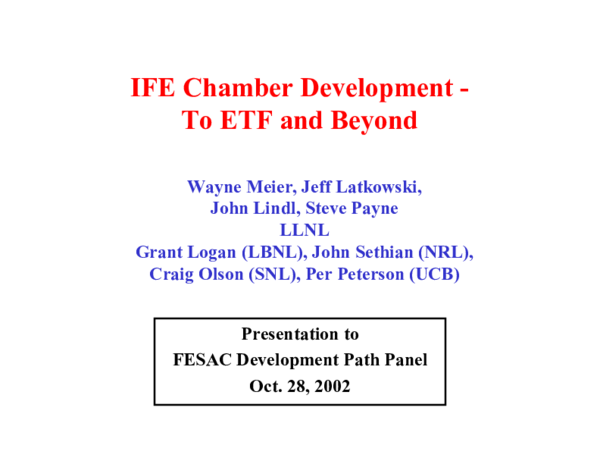 (PDF) IFE Chamber Development - To ETF and Beyond