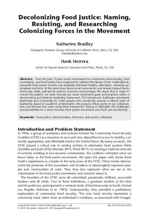 (PDF) Decolonizing Food Justice: Naming, Resisting, and Researching ...
