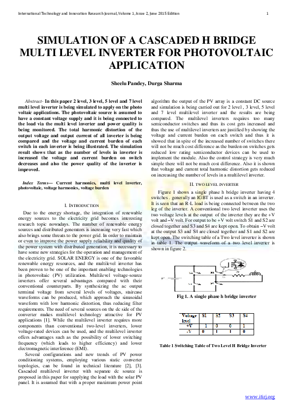 (PDF) SIMULATION OF A CASCADED H BRIDGE MULTI LEVEL INVERTER FOR ...