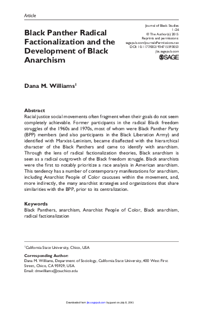 First page of “Black Panther Radical Factionalization and the Development of Black Anarchism”