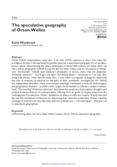(PDF) The Speculative Geography of Orson Welles