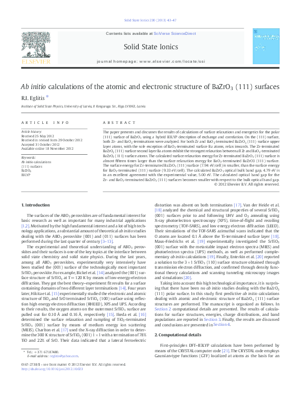 (PDF) Ab initio calculations of the atomic and electronic structure of ...