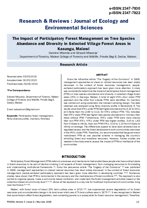 (PDF) The Impact of Participatory Forest Management on Tree Species ...