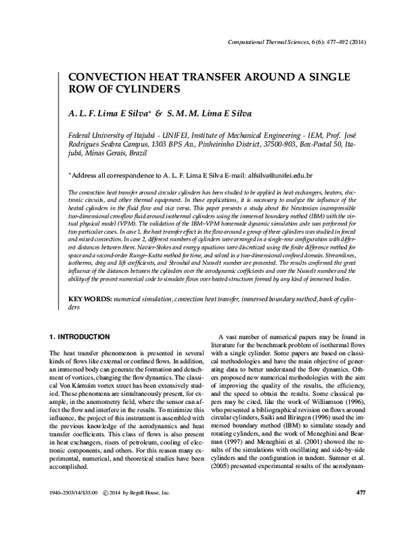 (PDF) CONVECTION HEAT TRANSFER AROUND A SINGLE ROW OF CYLINDERS