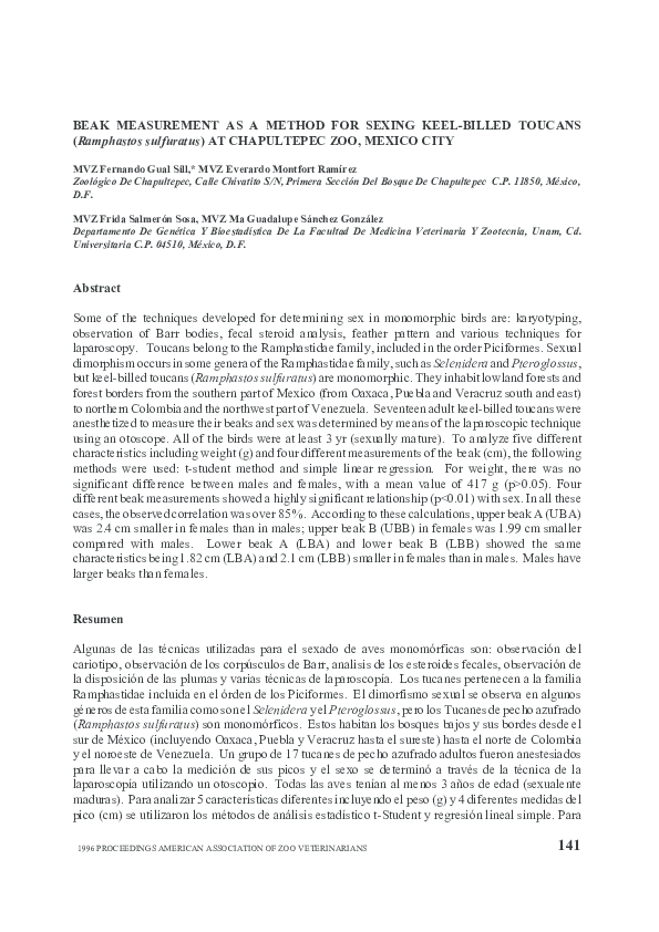 (PDF) BEAK MEASUREMENT AS A METHOD FOR SEXING KEEL-BILLED TOUCANS