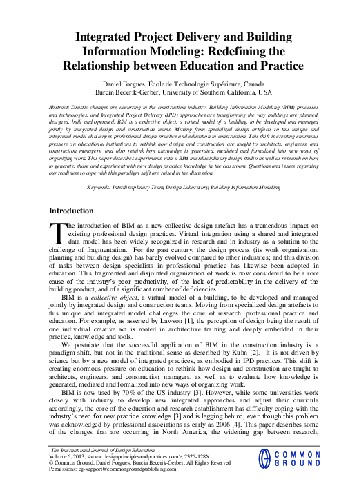 (PDF) Integrated Project Delivery and Building Information Modeling ...