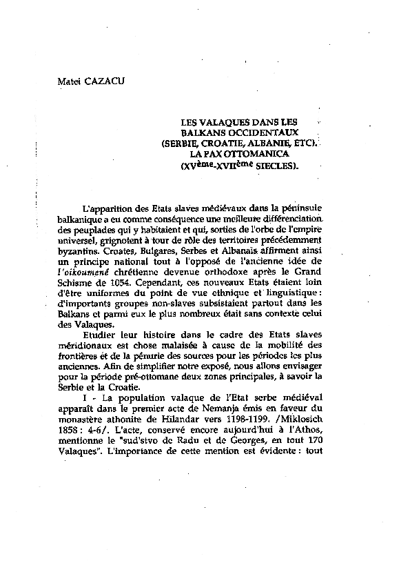 (PDF) Les Valaques dans les Balkans occidentaux (Serbie, Croatie