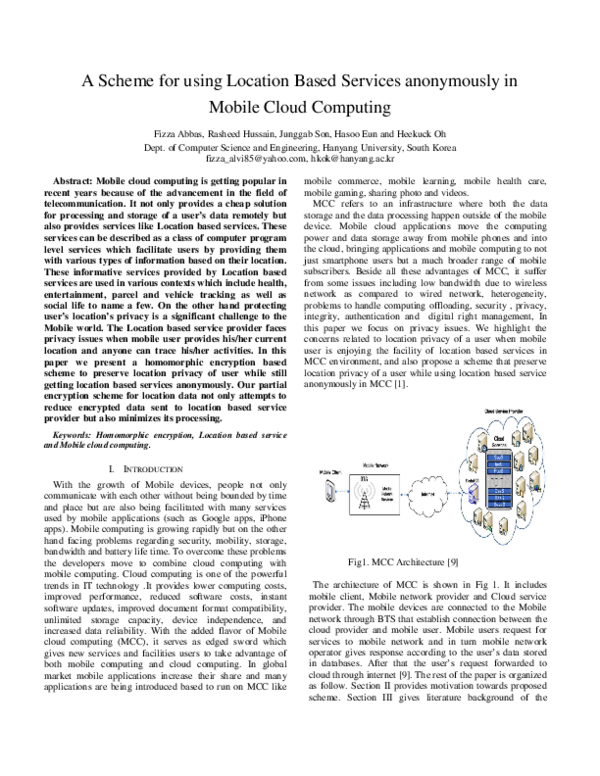 (PDF) A Scheme for using Location Based Services anonymously in Mobile ...