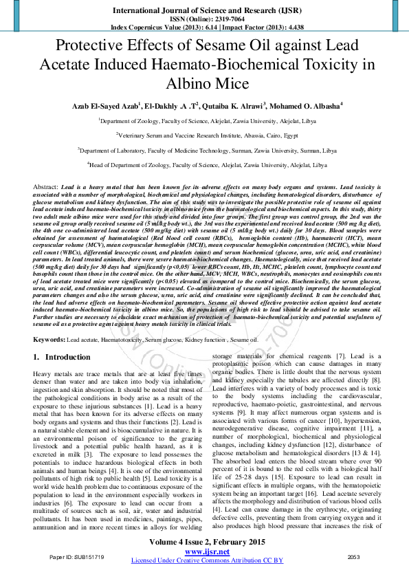 (PDF) Protective Effects of Sesame Oil against Lead Acetate Induced