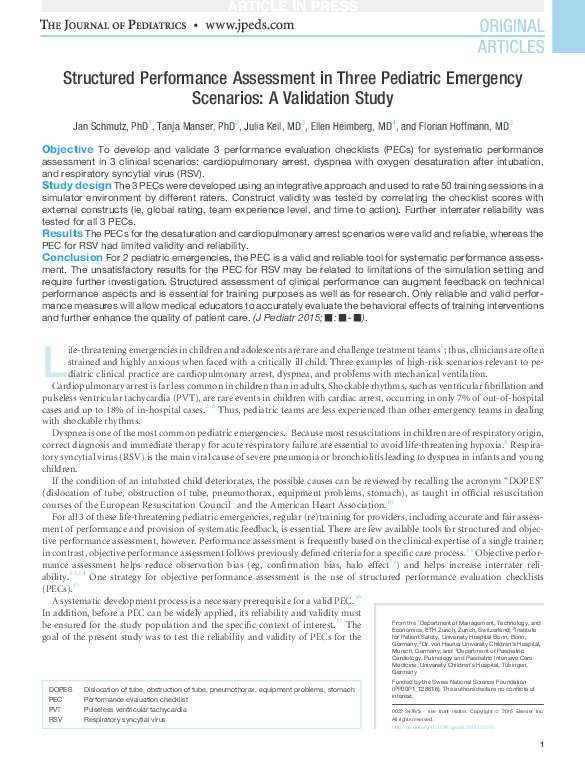 (PDF) Structured Performance Assessment in Three Pediatric Emergency ...