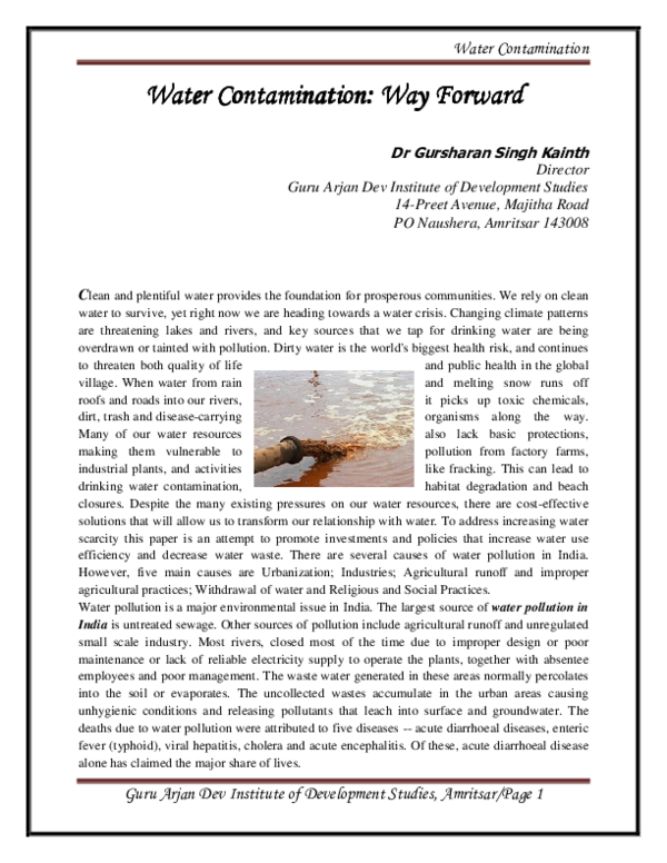 (PDF) Water Contamination Way Forward Dr Gursharan Singh Kainth