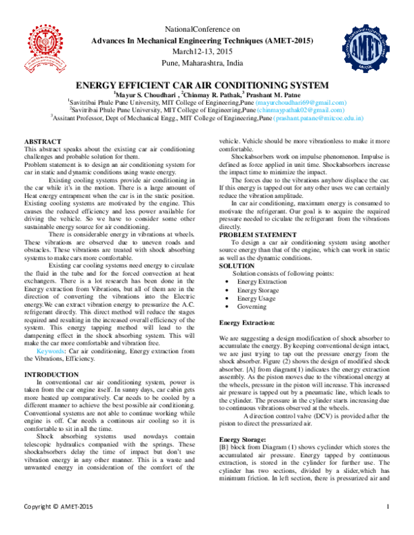 (PDF) ENERGY EFFICIENT CAR AIR CONDITIONING SYSTEM Mayur S Choudhari and Chinmay Pathak
