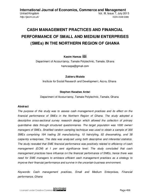 (PDF) CASH MANAGEMENT PRACTICES AND FINANCIAL PERFORMANCE OF SMALL AND MEDIUM ENTERPRISES (SMEs