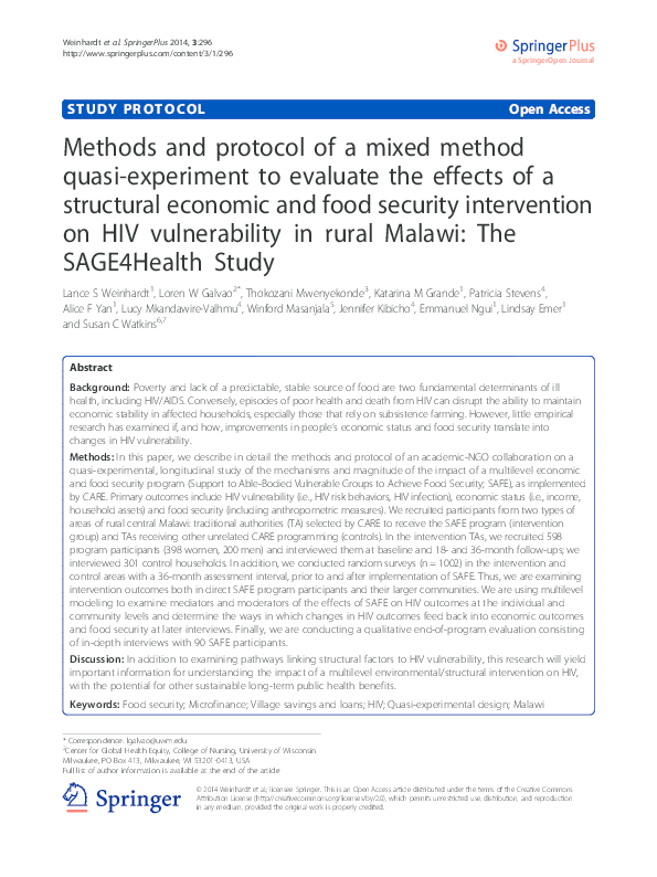 (PDF) Methods and protocol of a mixed method quasi-experiment to ...