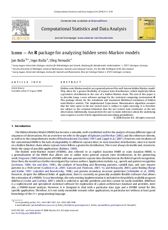 (PDF) hsmm - An R package for analyzing hidden semi-Markov models
