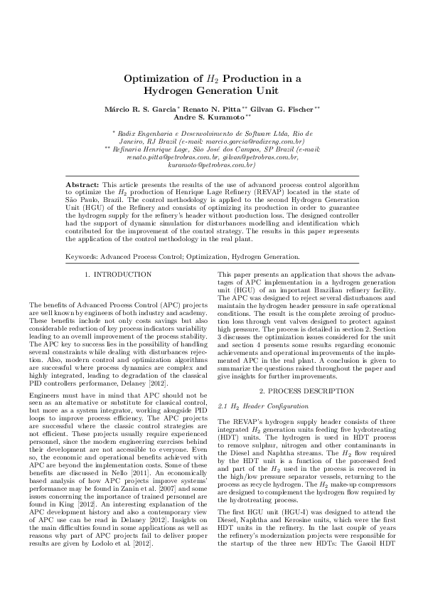 (PDF) Optimization of H2 Production in a Hydrogen Generation Unit