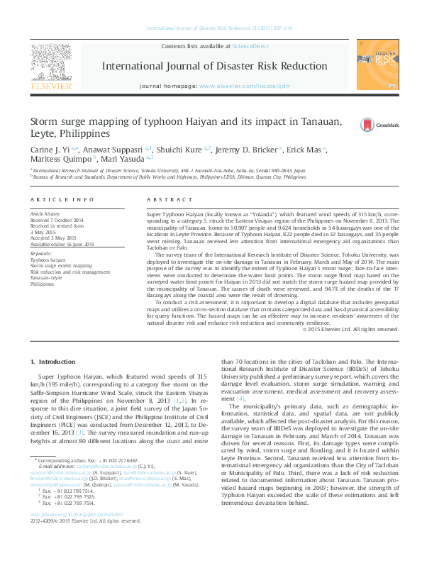(PDF) Storm surge mapping of typhoon Haiyan and its impact in Tanauan ...